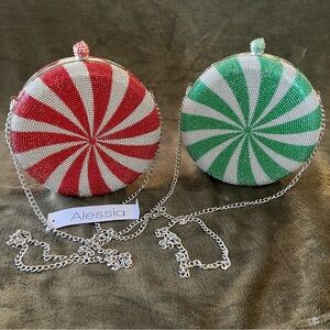 NWT Beaded Red or Green Candy Mint Clutch/Crossbody Purse with Chain